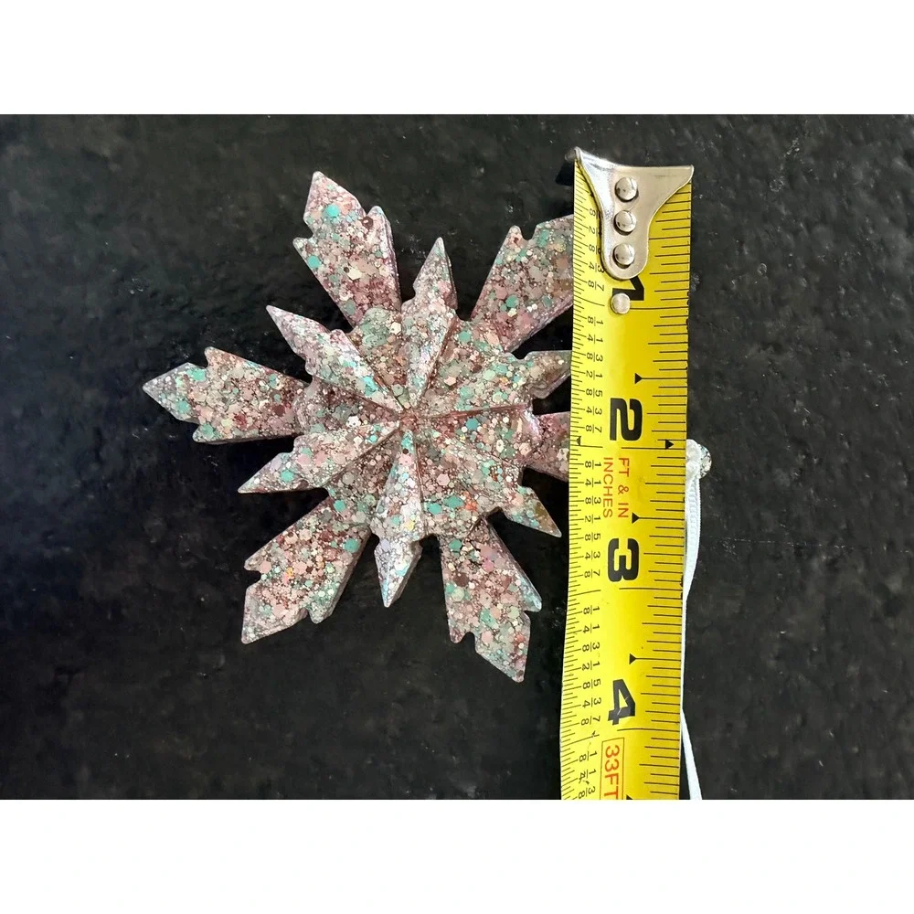 Handmade Pink Teal Glitter‎ Resin Snowflake Ornament 3D Winter Holiday Decor 4in